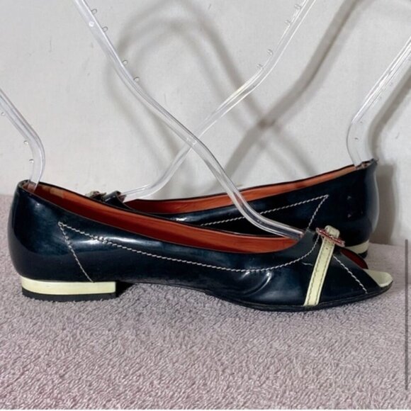 Hettye Mueller Vintage Black Patent Leather Peep Toe Flats With Buckle 36.5 - Picture 6 of 16